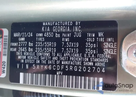 2024 Kia Sportage X-Line из США, поврежденный, VIN 5XYK6CDF5RG202704